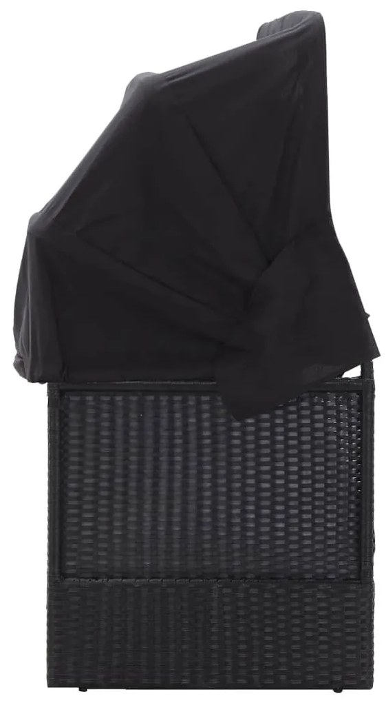 Fekete polyrattan kültéri kanapé napellenzővel
