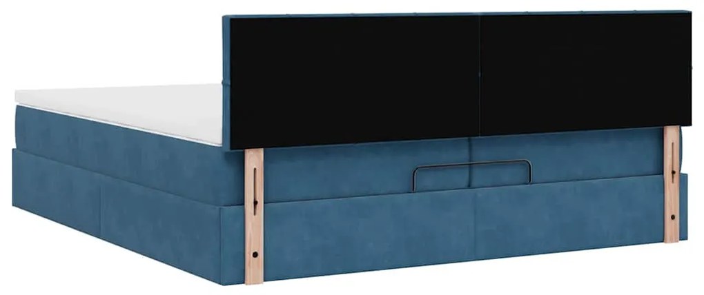 vidaXL Ottomán ágykeret matraccal sötétkék 200x200 cm bársony
