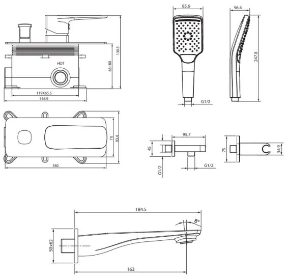 Cersanit S952-039 - LARGA fürdőkád szett falba építhető csappal, króm