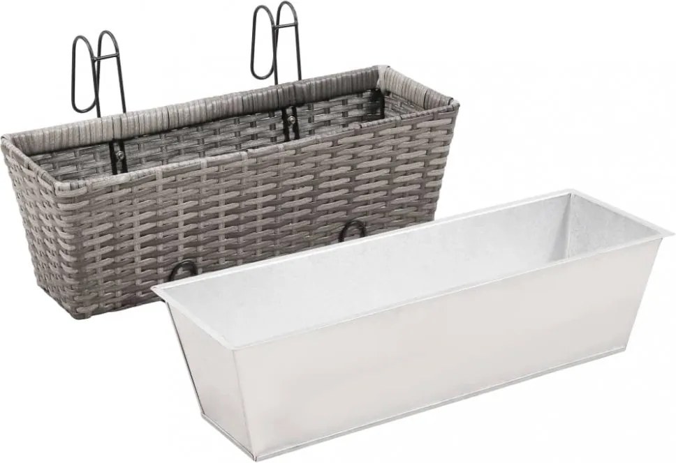 2 db szürke polyrattan erkély virágtartó 50 cm