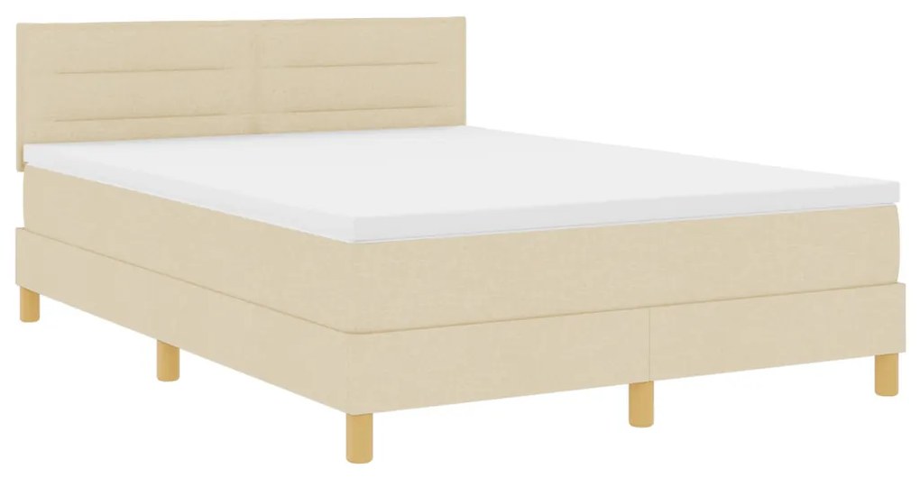 Box Spring Ágy Matraccal és LED-del Krém 140x190 cm Szövet