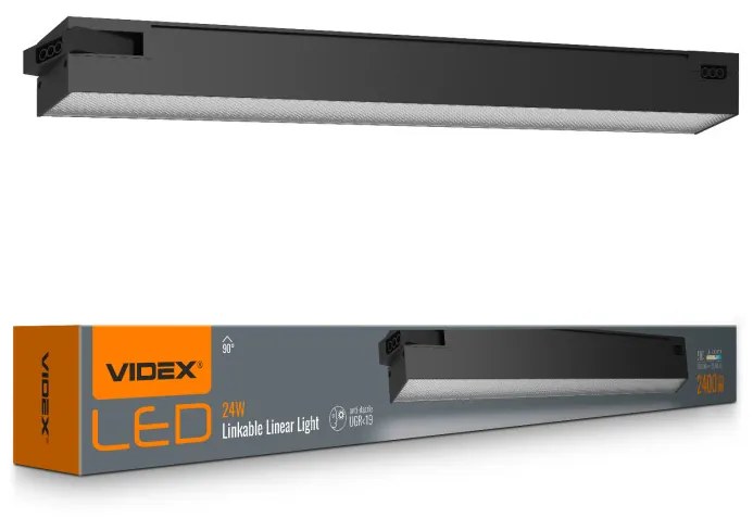 Design LED moduláris Videx 24W-os, 60 cm-es, 5000 K, fekete színű lámpa a BNL02 sorozathoz