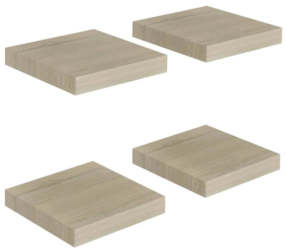 4 db tölgyszínű MDF lebegő fali polc 23 x 23,5 x 3,8 cm