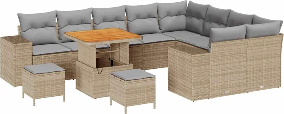 vidaXL Kerti Kanapé Szett 12 pcs Bézs polirattan