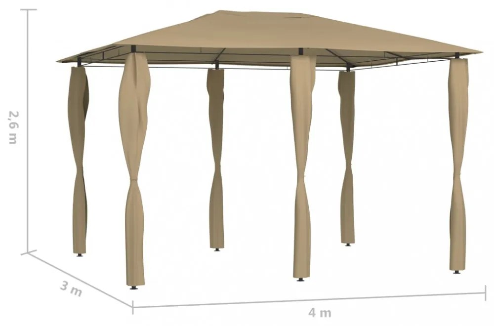 tópszínű pavilon oszlop takarókkal 3 x 4 x 2,6 m 160 g/m²
