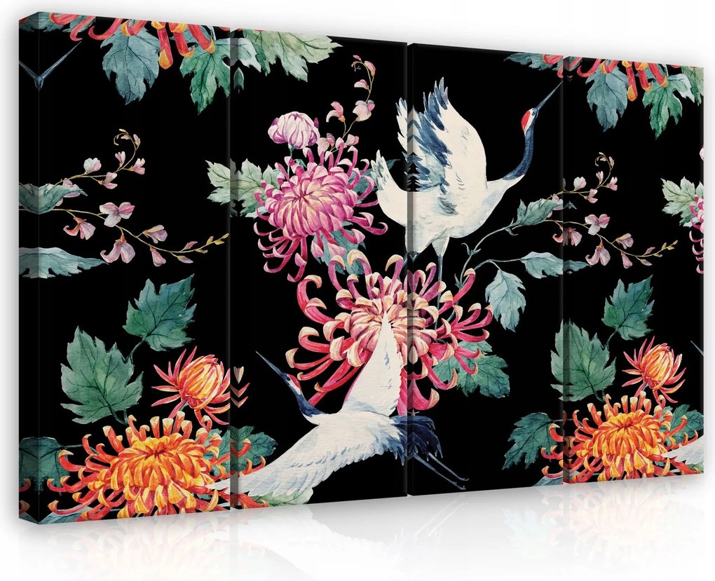 Vászonkép 120x80 moduláris triptichon daruk krizantém Japán Kína ak