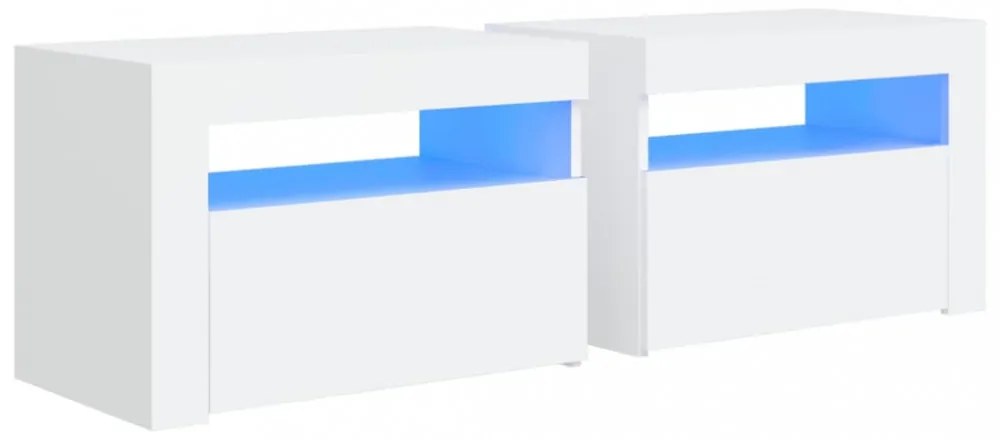 2 db fehér éjjeliszekrény LED-del 60 x 35 x 40 cm