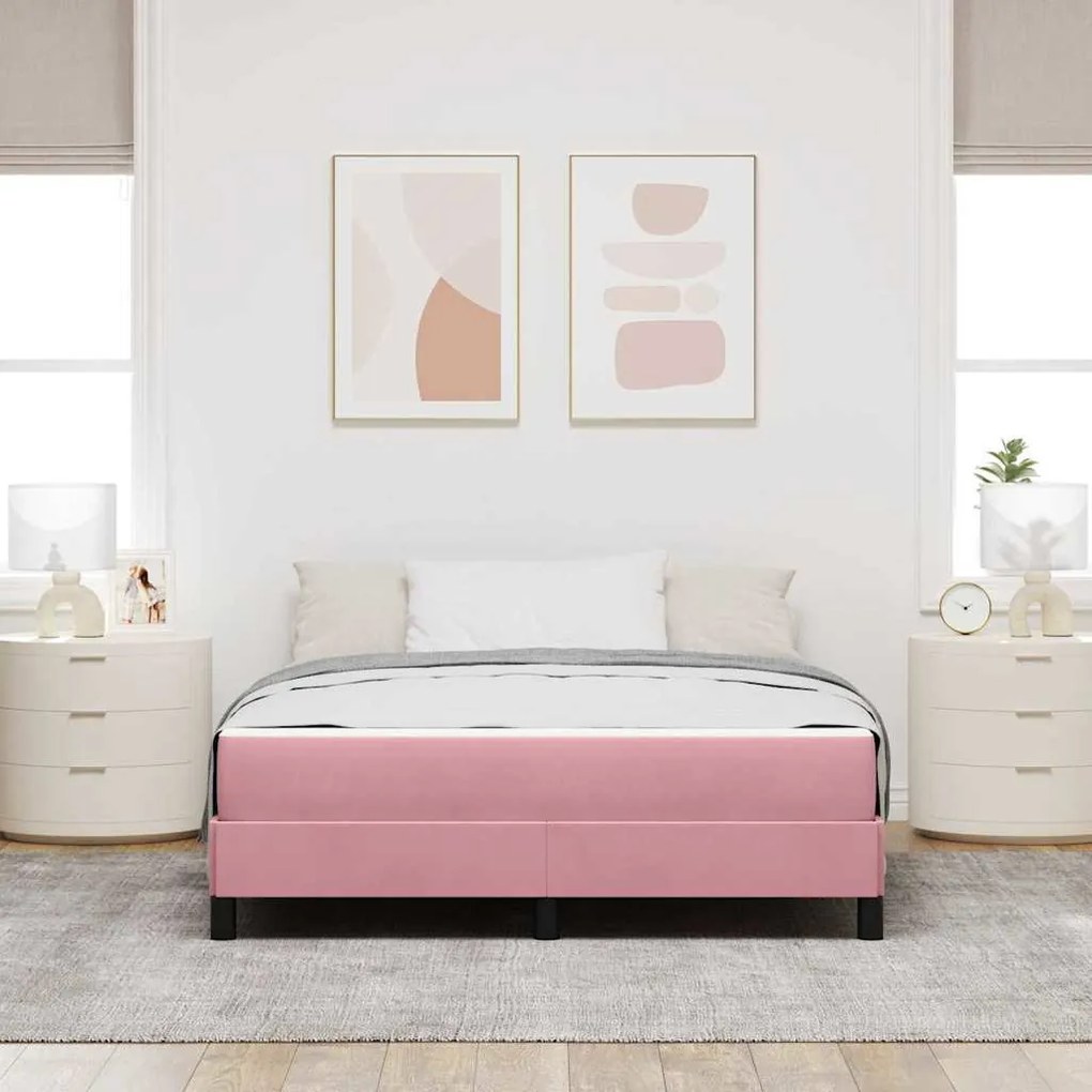 Boxspring ágy matraccal Rózsaszín 140 x 190 cm Bársony