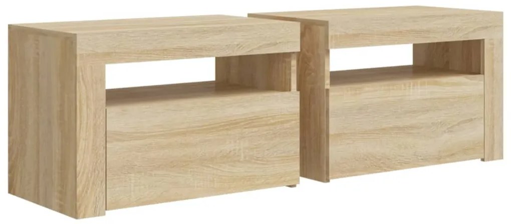 2 db füstös tölgy színű éjjeliszekrény LED-del 60 x 35 x 40 cm