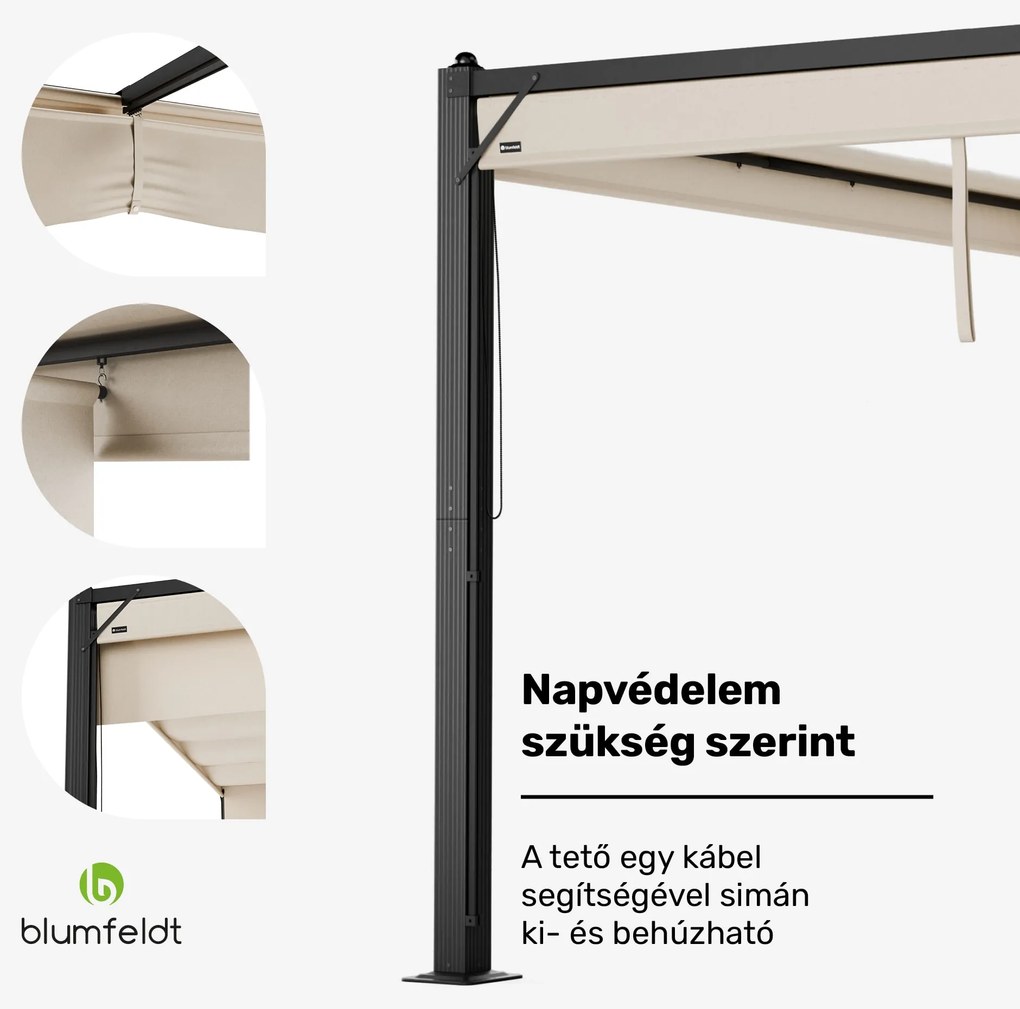 Blumfeldt Pantheon Cortina pavilon 3x3 m, időjárásálló, alumínium, porfestett, redőnyök