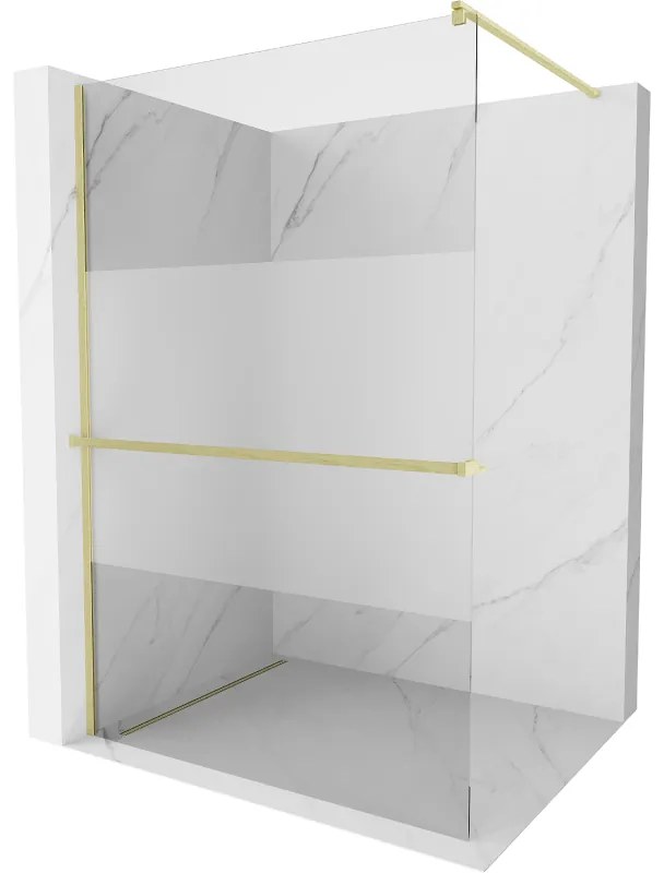 Mexen Kioto+, Walk-In zuhany paraván polccal és akasztóval 70 x 200 cm, 8 mm átlátszó matt üveg, arany matt profil, 800-070-121-55-35