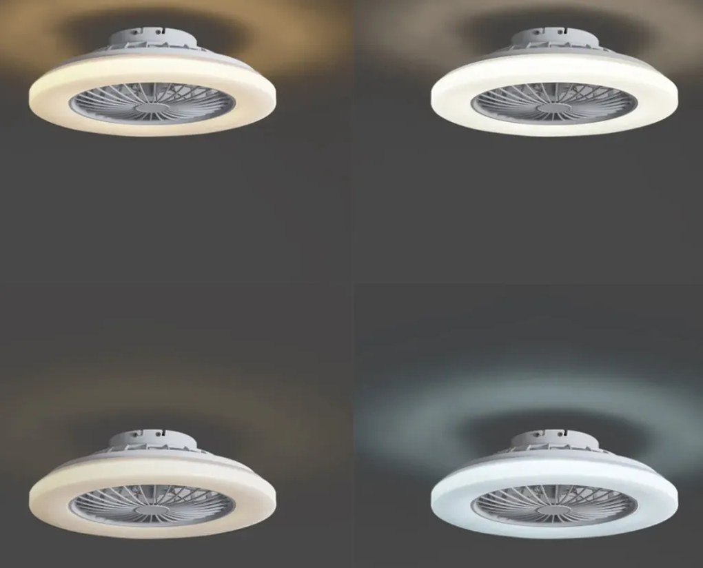 Mennyezeti ventilátor fehér,LED-del, dimmelhető RGB-vel és távirányítóval (48,5CM)