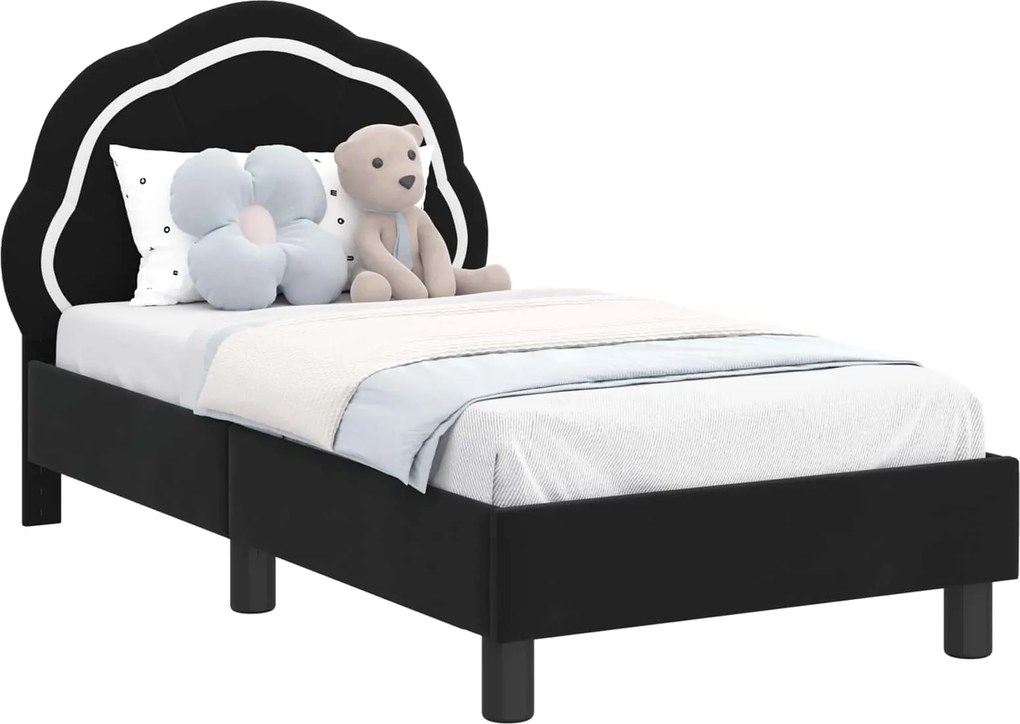 vidaXL Gyerekágy keret fejtámlával Fekete 70 x 140 cm Bársony