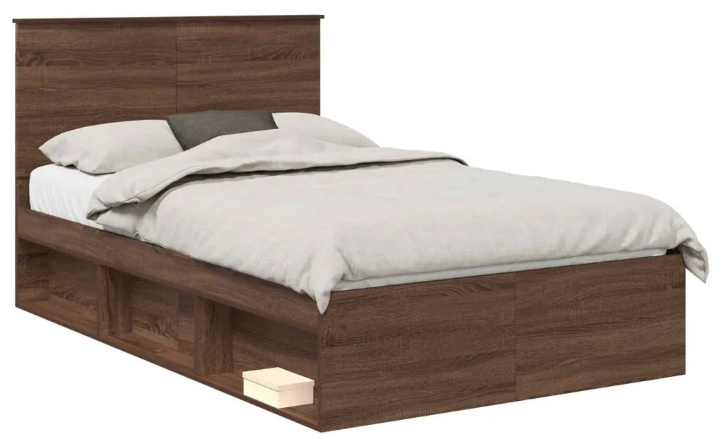 vidaXL Ágykeret fejtámlával Barna Tölgy 120 x 200 cm Tömör fenyőfa