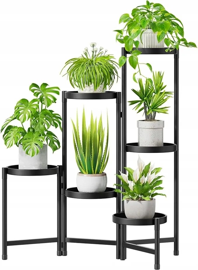 6 szintes fém virágtartó állvány növények virágágyás loft fekete