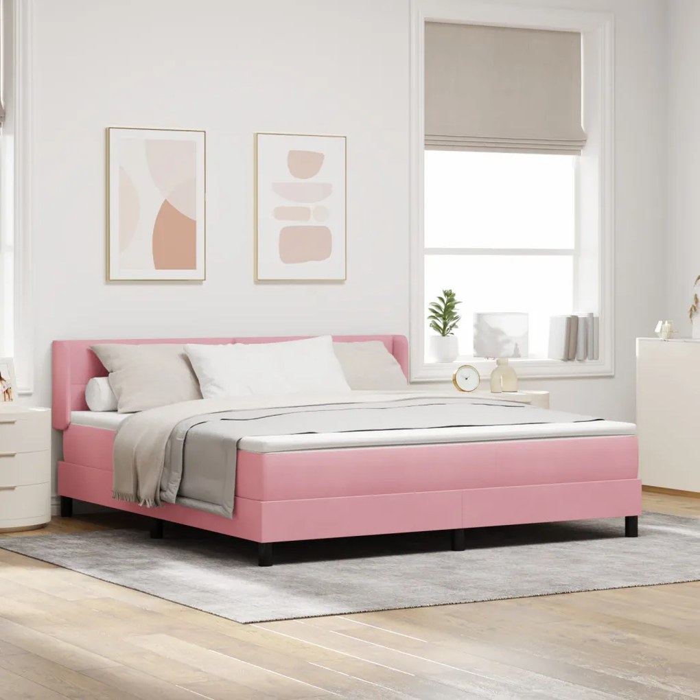 Boxspring Ágy Matrac Fészek Rózsaszín 180x200 cm Bársonyos