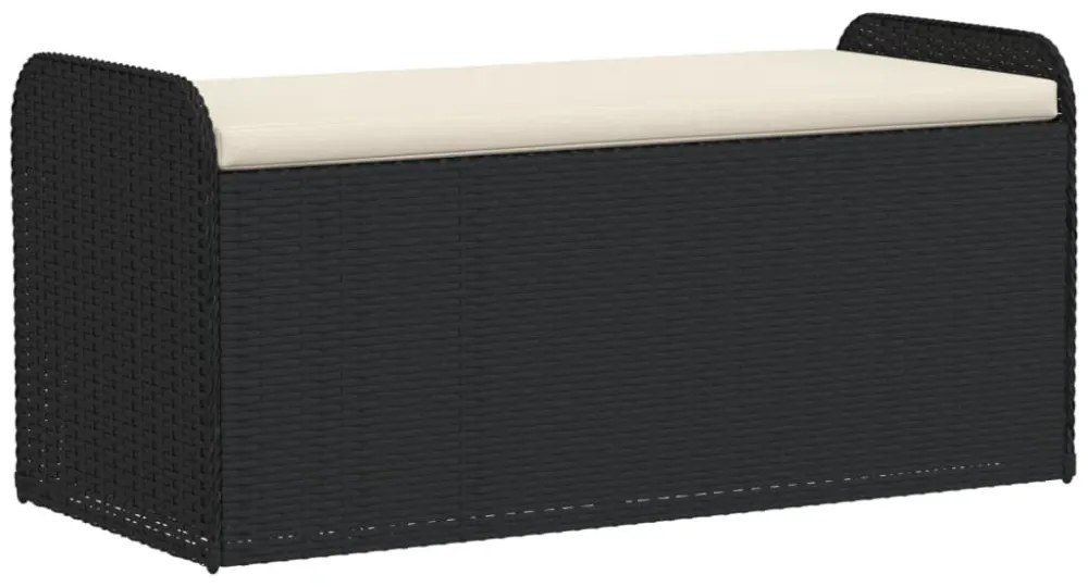 fekete polyrattan tárolópad párnával 115 x 51 x 52 cm