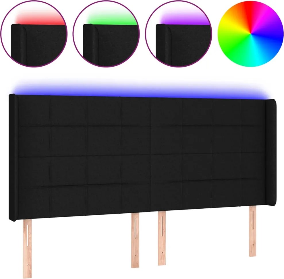 vidaXL fekete szövet LED-es fejtámla 163x16x118/128 cm