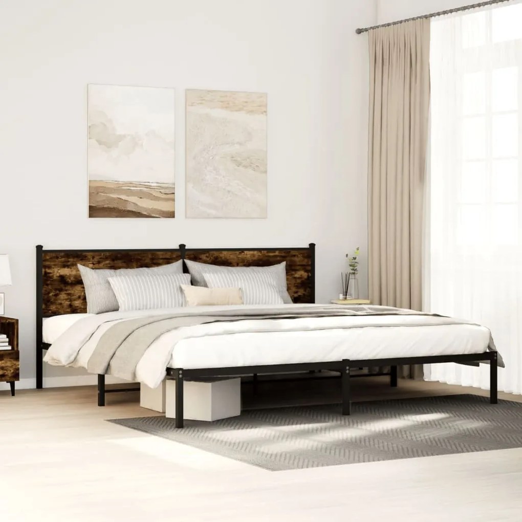 füstös tölgy színű fém ágykeret matrac nélkül 200 x 200 cm