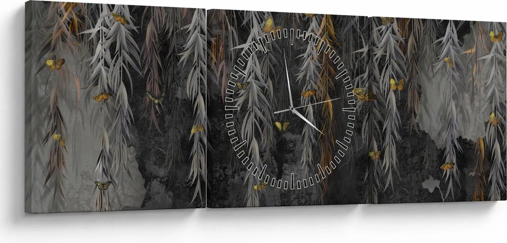 Kép -Fűzfa gallyak fekete háttérrel (órával) (90x30 cm)