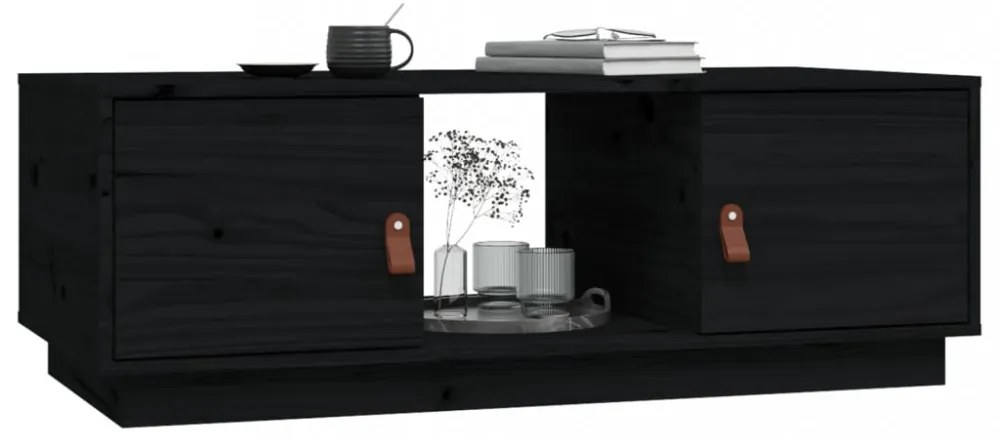fekete tömör fenyőfa dohányzóasztal 100 x 100 x 40 cm