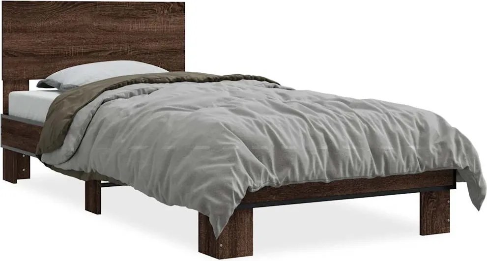 vidaXL barna tölgyszínű szerelt fa és fém ágykeret 75 x 190 cm