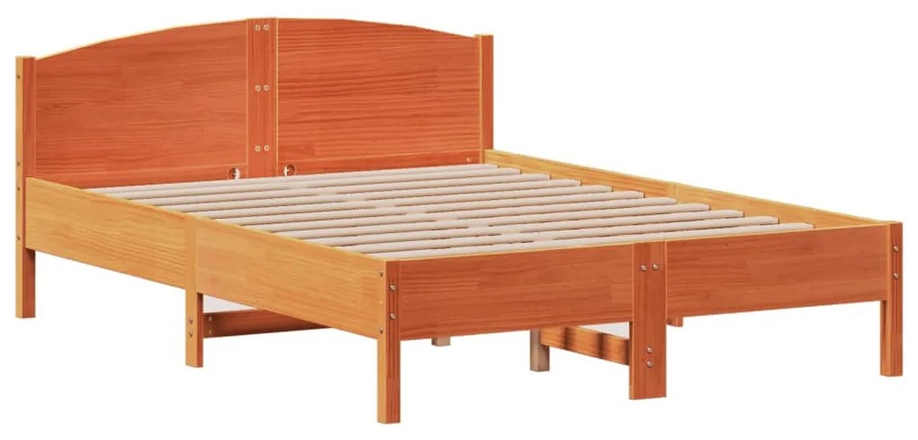barna tömör fenyőfa könyvespolcos ágy matrac nélkül 150 x 200cm