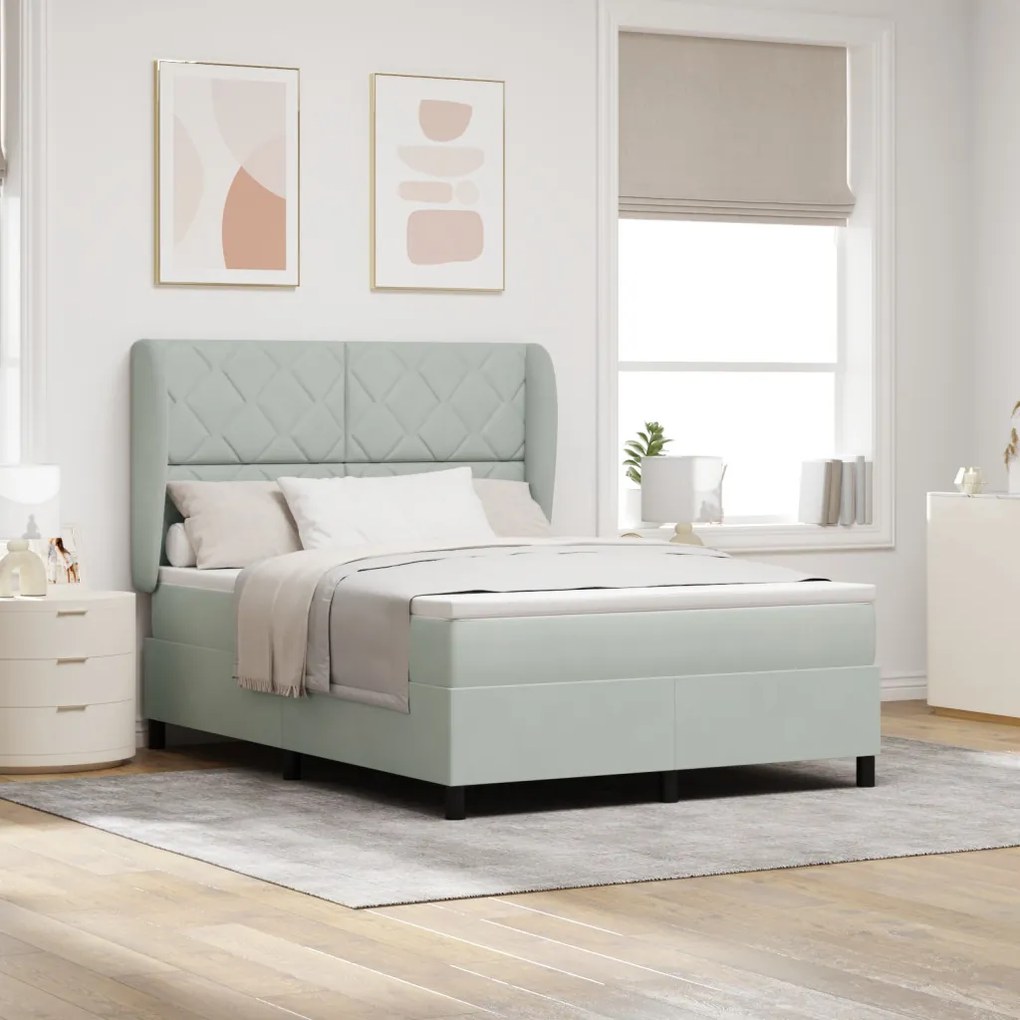 Boxspring Ágy Matraccal Világosszürke 140x190 cm Bársonyos