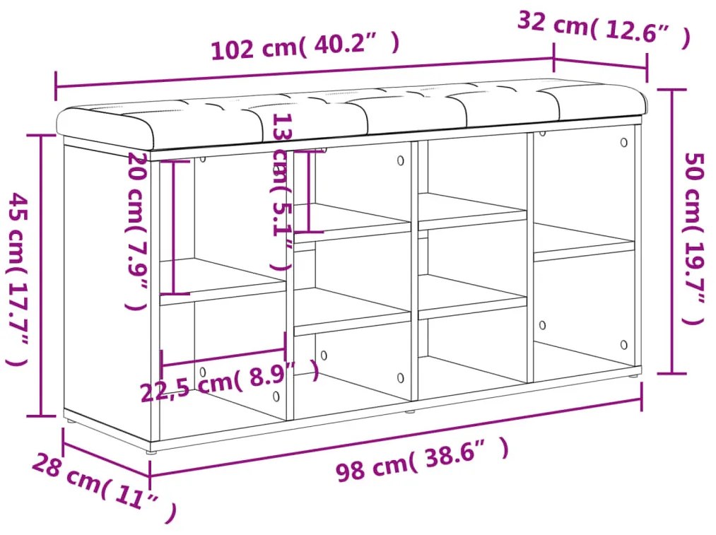 betonszürke szerelt fa cipőtároló pad 102 x 32 x 50 cm