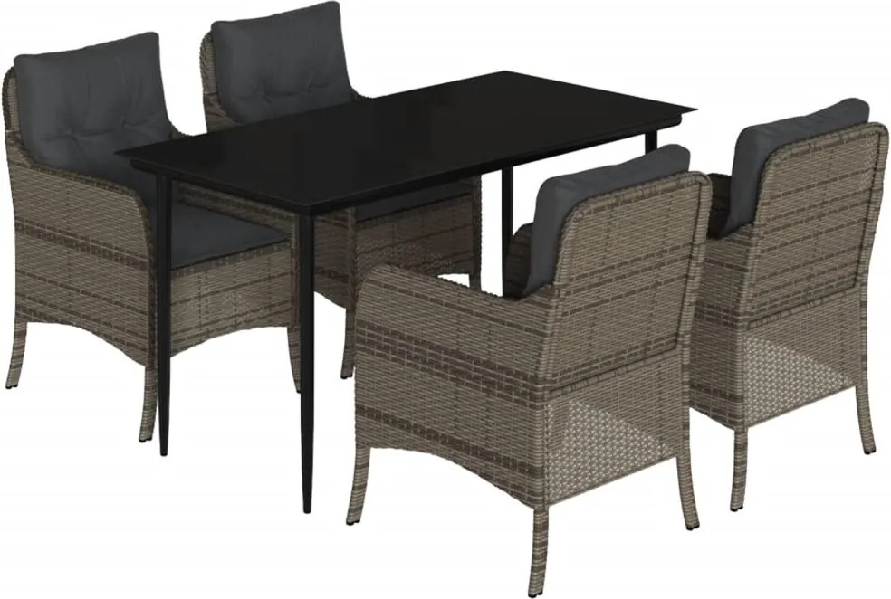 vidaXL 5 részes szürke polyrattan kerti étkezőgarnitúra párnával