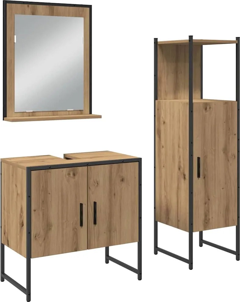 vidaXL Fürdőszoba bútor szett polcokkal tárolóval 3 pcs Barna Faanyag