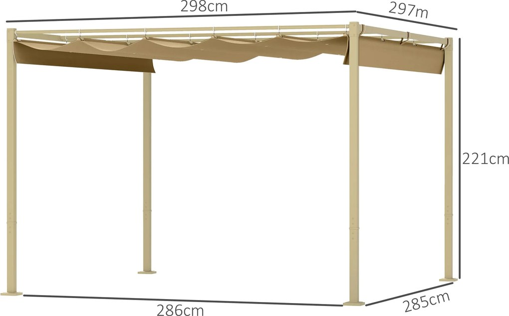 Outsunny 3 x 3 m-es Kerti Pergola Kihúzható Csúszó Pergolával, mágneses rögzítéssel, 180g/m² magas sűrűségű poliészter ponyva, UPF30+ napernyő, terasz