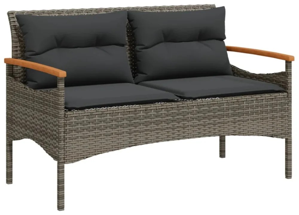 szürke polyrattan kerti pad párnával 116 x 62,5 x 74