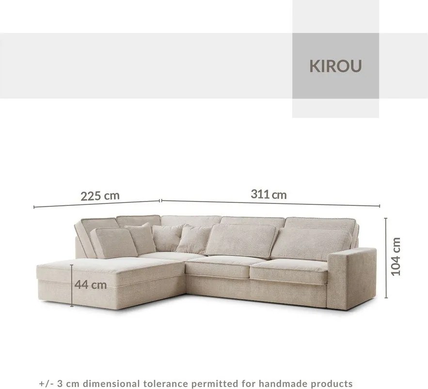 Világosszürke zsenília sarokkanapé (bal oldali-L alakú) Kirou – Maison de Rêve