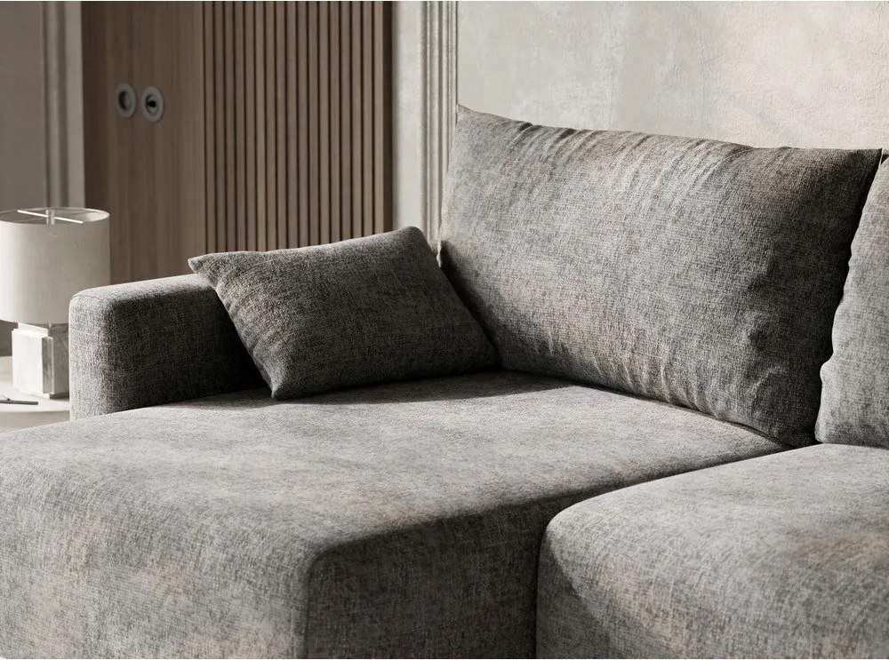 Szürke zsenília kinyitható-tárolóhelyes sarokkanapé (bal oldali-heverő résszel) Leon – Maison de Rêve