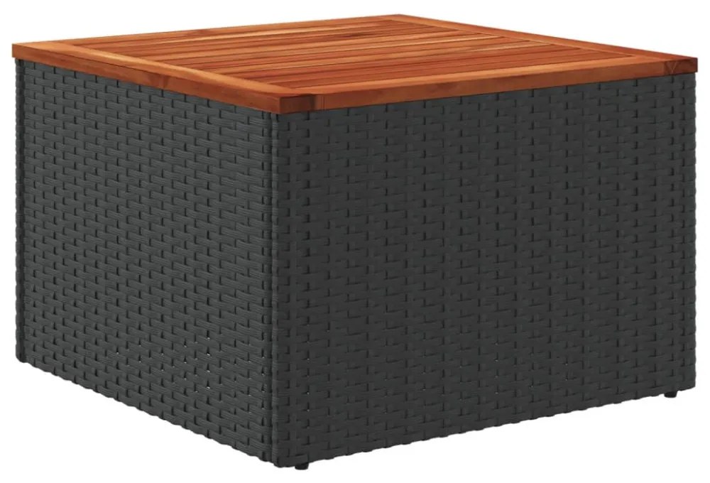 fekete polyrattan és akácfa kerti asztal 55x55x37 cm