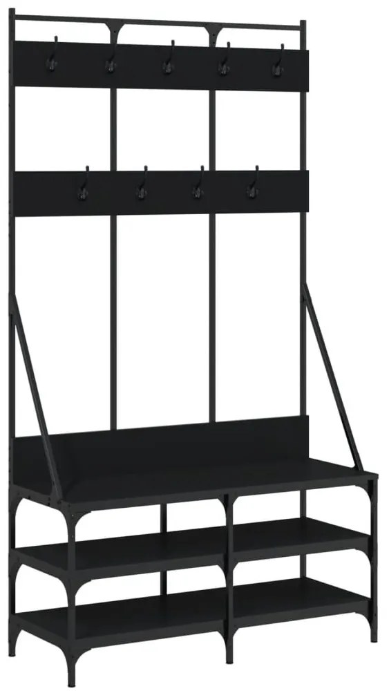fekete ruhafogas cipőpolccal 100x40x184 cm