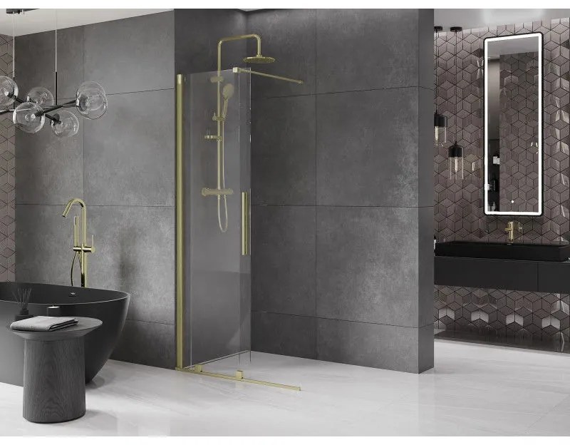 Mexen Velar, nyílásba tolóajtó Walk-In típusú 85 cm, 8 mm átlátszó üveg, arany matt, 871-085-000-03-55