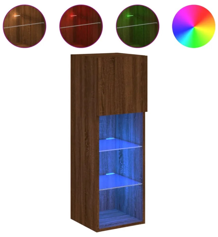 barna tölgyszínű TV-szekrény LED-lámpákkal 30,5x30x90 cm