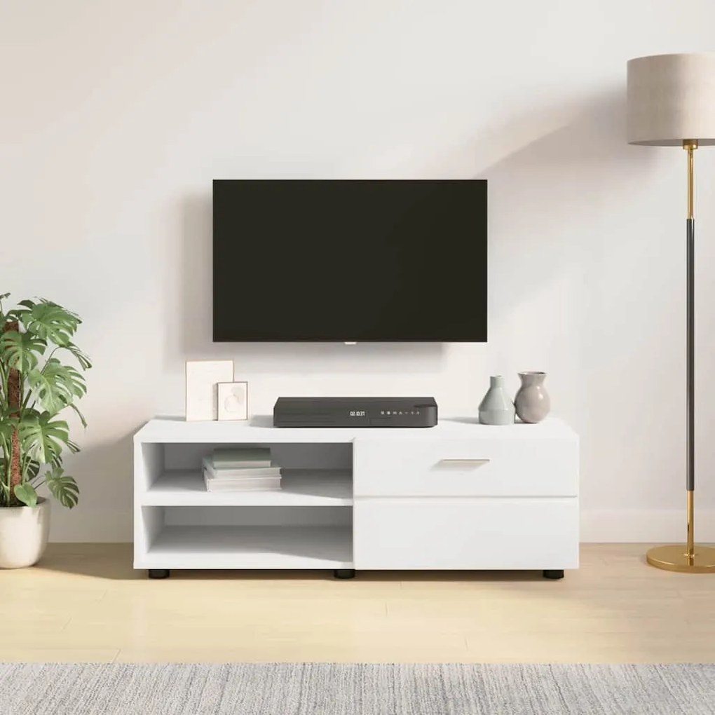 TV szekrény fiókkal polcokkal Fehér 100.5 x 39 x 30 cm Faanyag