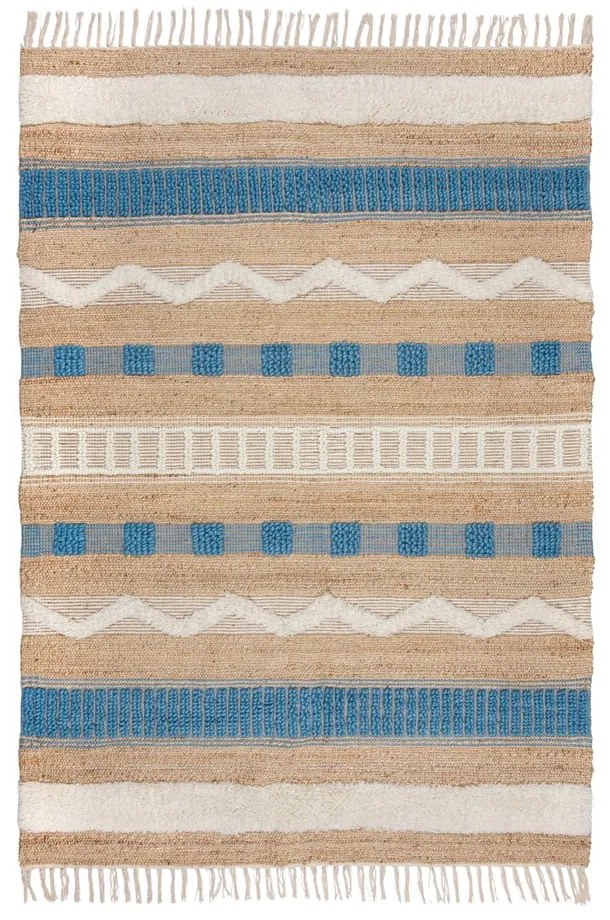 Kék-natúr színű kézi szövésű jutakeverék szőnyeg 120x170 cm Medina Jute – Flair Rugs