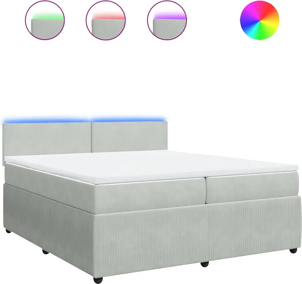 vidaXL világosszürke bársony rugós ágy matraccal 200x200 cm