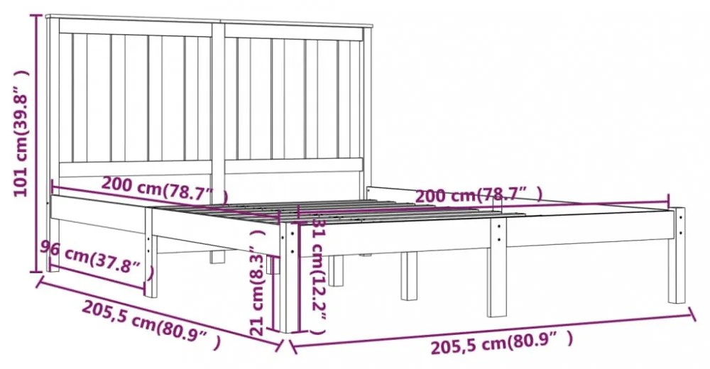 szürke tömör fenyőfa ágykeret 200x200 cm
