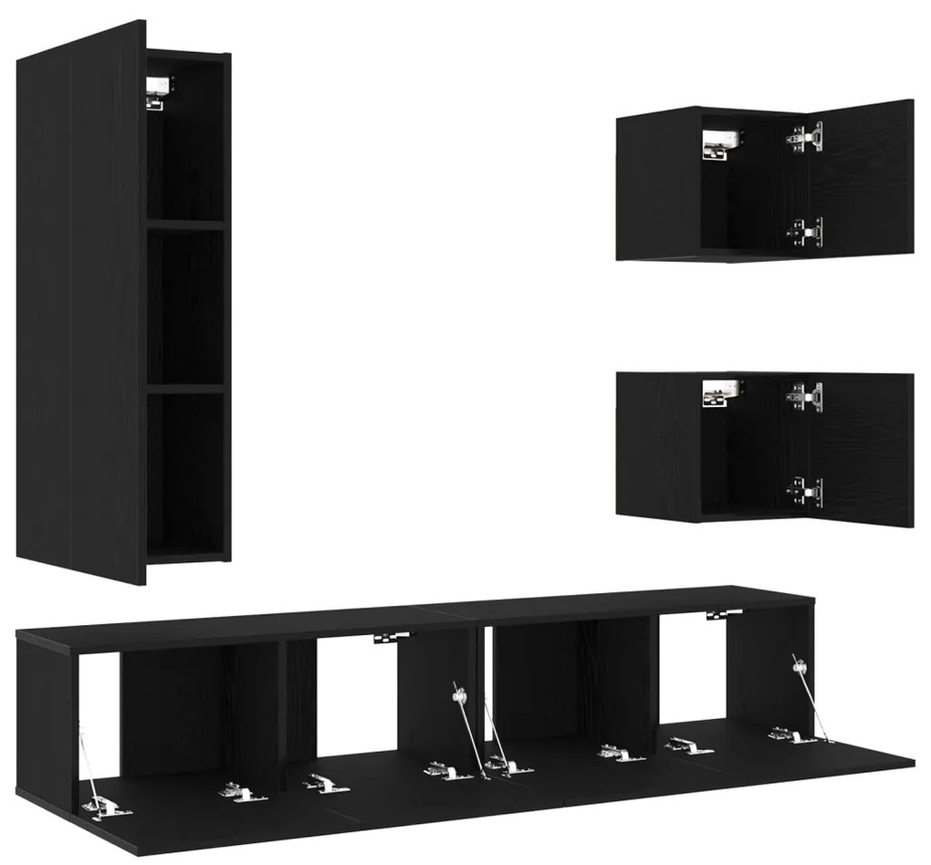 TV Szekrény Készlet 6 pcs Musta tammi 160 x 30 x 30.5 cm