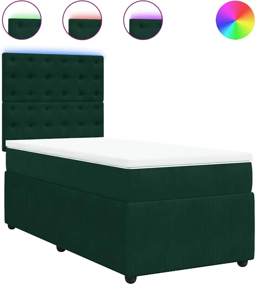 vidaXL sötétzöld bársony rugós ágy matraccal 100 x 200 cm