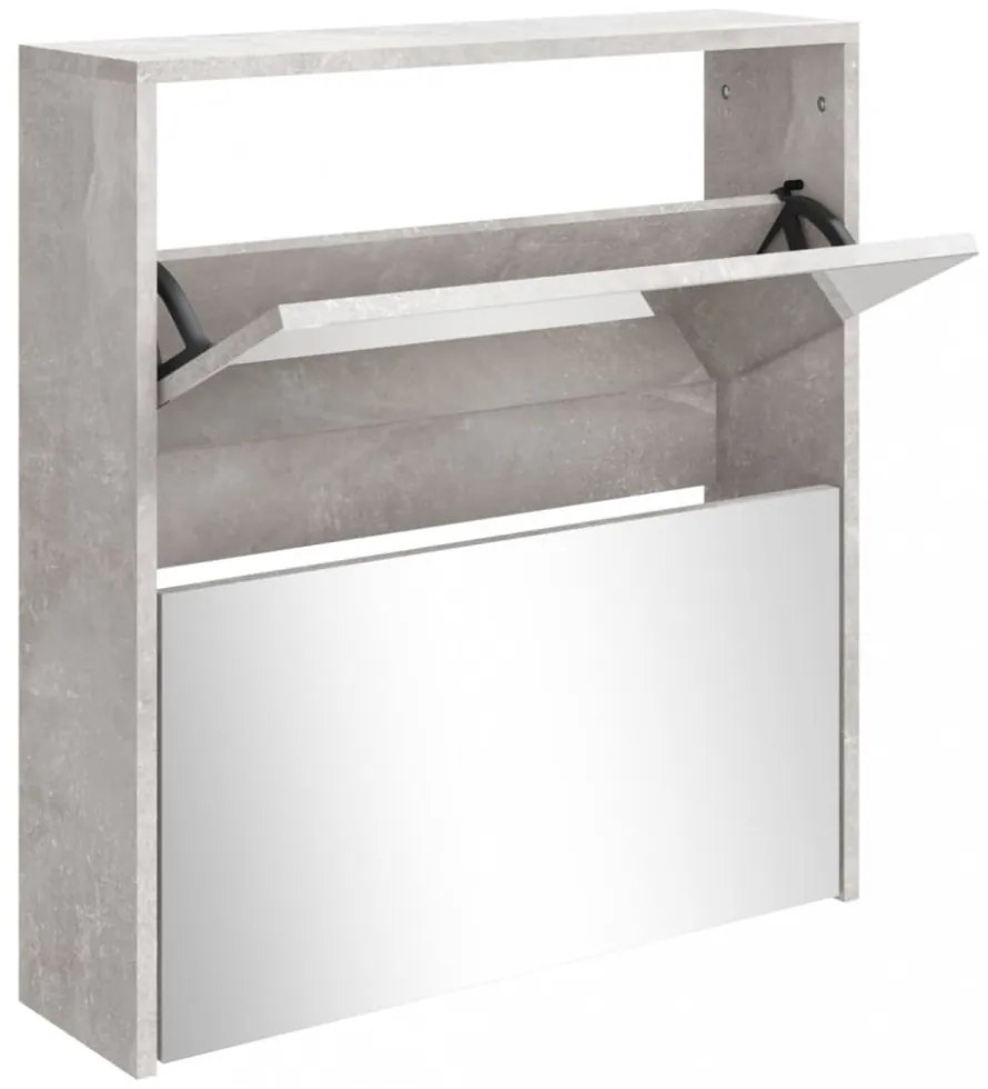 betonszürke 2 szintes cipőszekrény tükörrel 63 x 17 x 67 cm