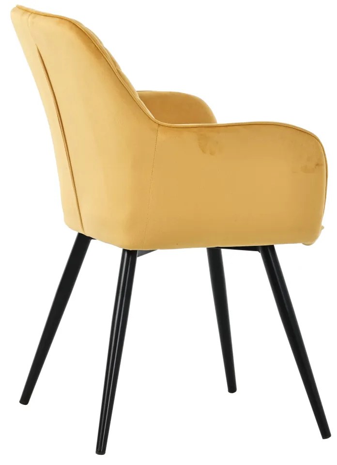 Scaun de sufragerie tapițat cu catifea galbenă, elegant, în carouri. Treviso