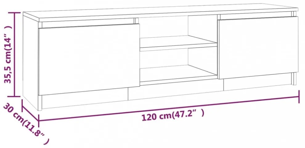 füstös tölgy színű szerelt fa TV-szekrény 120 x 30 x 35,5 cm