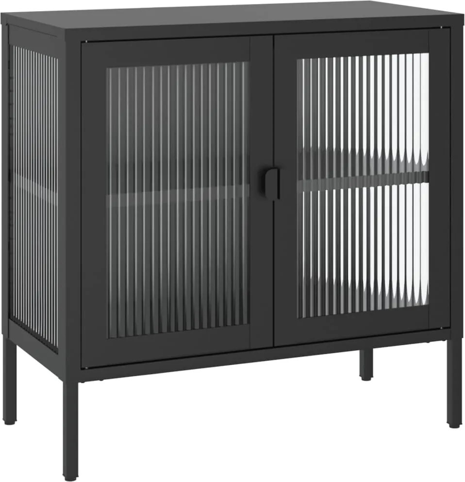 vidaXL fekete üveg és acél tálalószekrény 70 x 35 x 70 cm