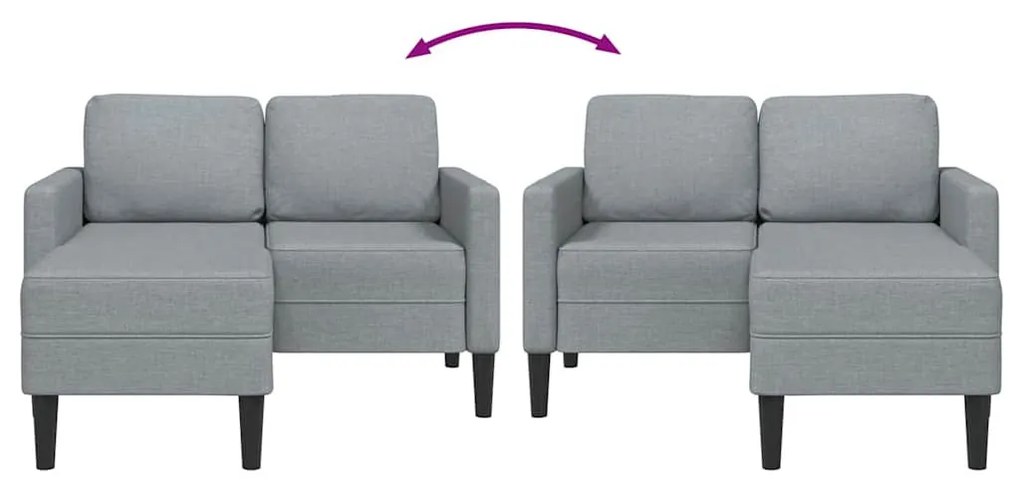 világosszürke anyagból 2 üléses kanapé L-alakú kanapéval 125 cm
